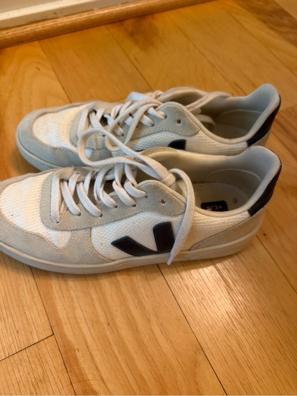 Veja White and Navy Low-Top Sneakers